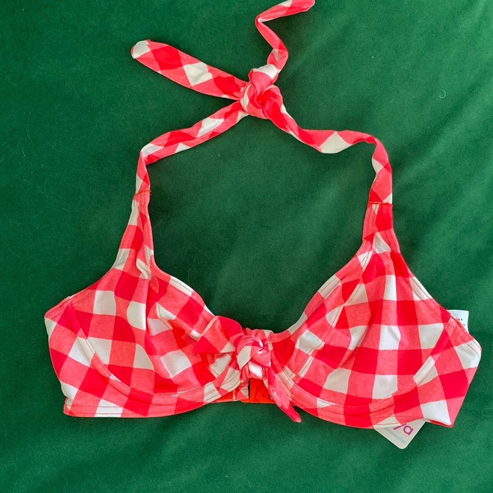 NWT FREYA pink checkered bikini halter top size 32D